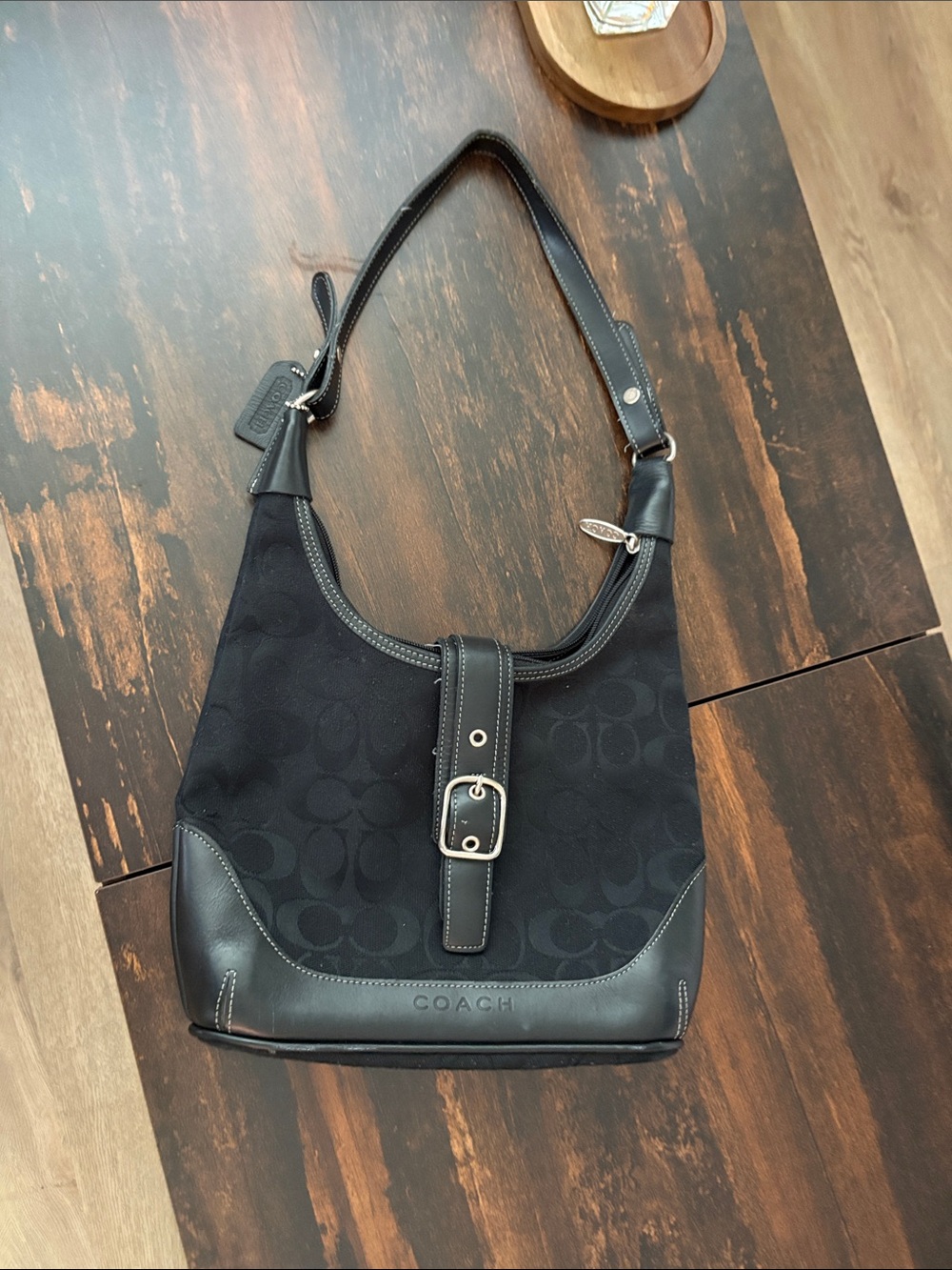 Coach Black Signature Canvas & Leather Shoulder Bag
